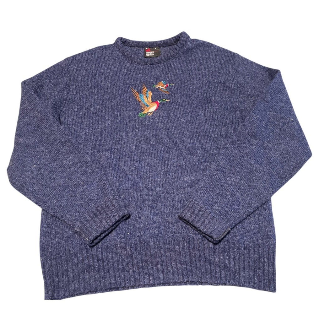 Robert Bruce Vtg Mens Large Wool Blend Sweater Duck Embroidered Union Made USA
